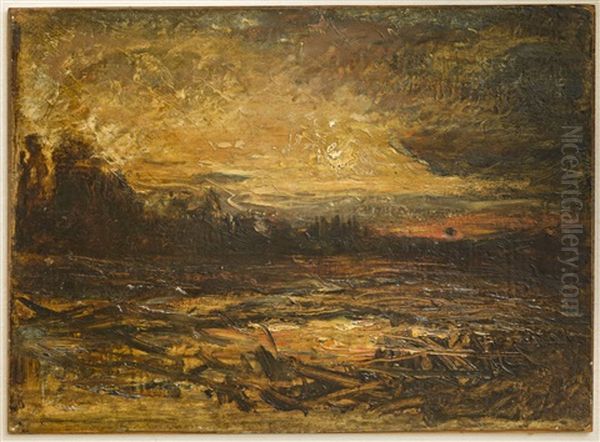 Tramonto Sul Lago A Morestel Oil Painting by Antonio Fontanesi