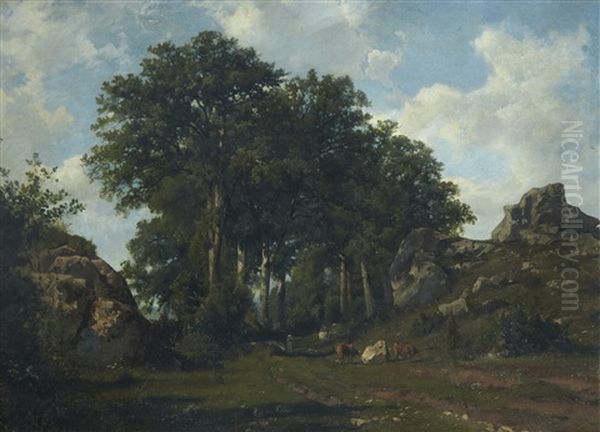 La Plaine Des Rocailles Pres Laroche (haute Savoie) Oil Painting by Antonio Fontanesi