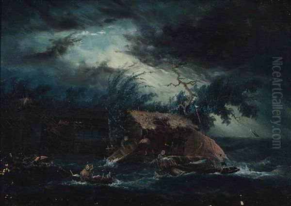 A Storm At Sea Oil Painting by Antonio Fontanesi