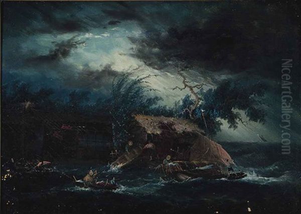 A Storm At Sea Oil Painting by Antonio Fontanesi