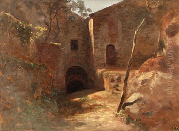 Studie Eines Weilers In Ligurien Oil Painting by Antonio Fontanesi