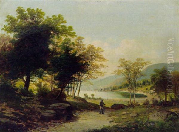 Wanderer An Einem Bergsee Oil Painting by Antonio Fontanesi