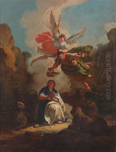 Mose E Aronne Celebrano La Pasqua Daniele Nella Fossa Dei Leoni Oil Painting by Francesco Salvator Fontebasso