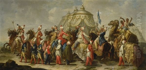 A Calvacade Of Turks And Their Moorish Followers Before An Encampment Oil Painting by Francesco Salvator Fontebasso