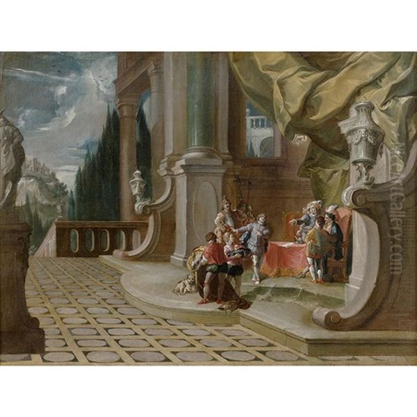 Passing Of Power In A Palace With The Name Of Jesus In The Upper Right Oil Painting by Francesco Salvator Fontebasso