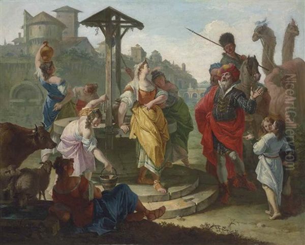 Rebecca And Eliezer At The Well Oil Painting by Francesco Salvator Fontebasso