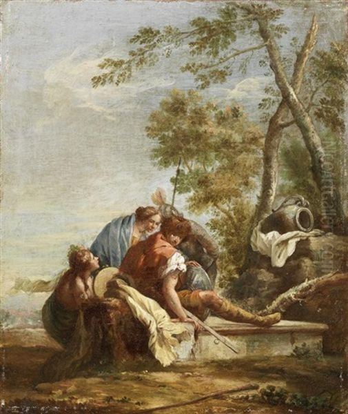 Figures Resting Before A Tree Oil Painting by Francesco Salvator Fontebasso