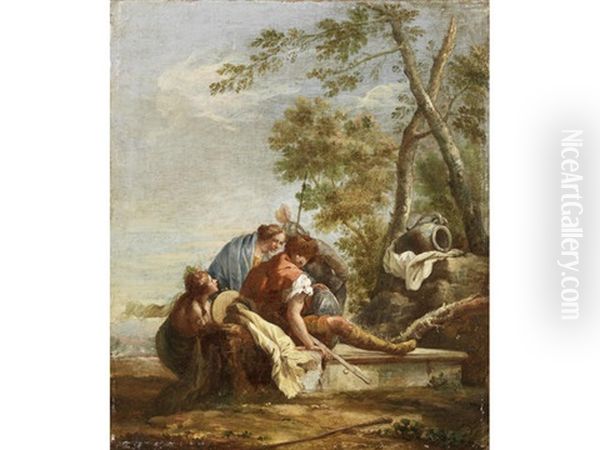 Figures Resting Before A Tree Oil Painting by Francesco Salvator Fontebasso