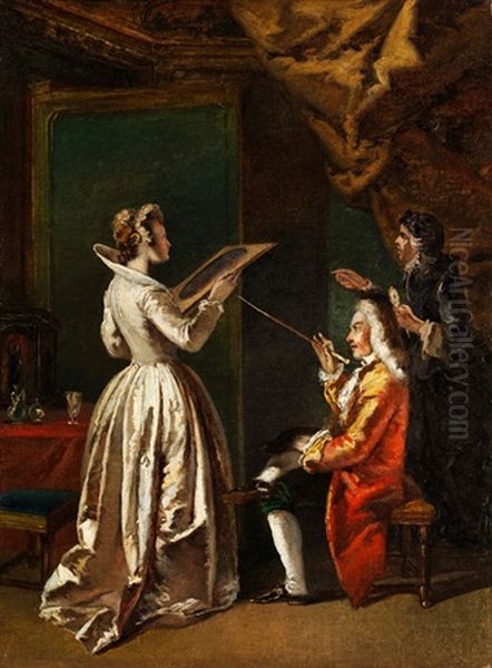 Junge Dame In Betrachtung Eines Kunstwerks Im Passepartout Oil Painting by Francesco Salvator Fontebasso