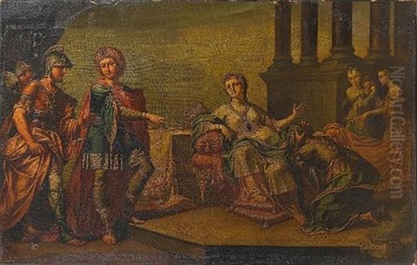 Sextus Tarquinus Disturbing Lucretia And Her Maidens (?) Oil Painting by Francesco Salvator Fontebasso