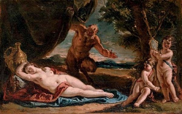 Jupiter Gazing Upon A Sleeping Antiope, With Attendant Putti Oil Painting by Francesco Salvator Fontebasso