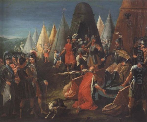 A King Presenting His Crown To A General Oil Painting by Francesco Salvator Fontebasso