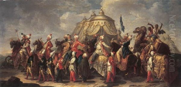 A Cavalcade Of Turks And Thier Moorish Followers Before An Encampment Oil Painting by Francesco Salvator Fontebasso