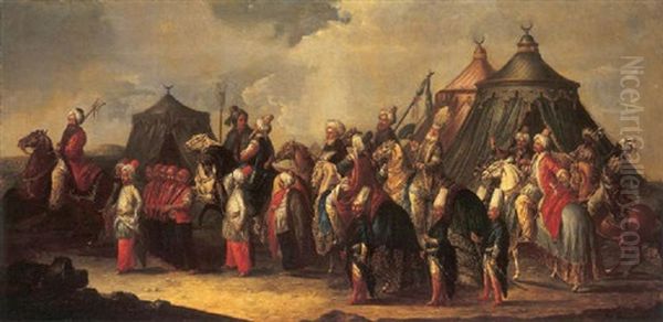 A Cavalcade Of Turks And Their Moorish Followers Before An Encampment Oil Painting by Francesco Salvator Fontebasso