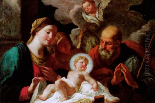 La Sacra Famiglia Con Angeli Oil Painting by Francesco Salvator Fontebasso