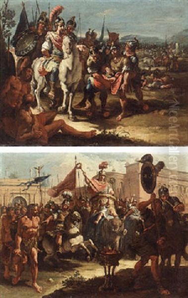 Porus Brought Wounded Before Alexander Oil Painting by Francesco Salvator Fontebasso