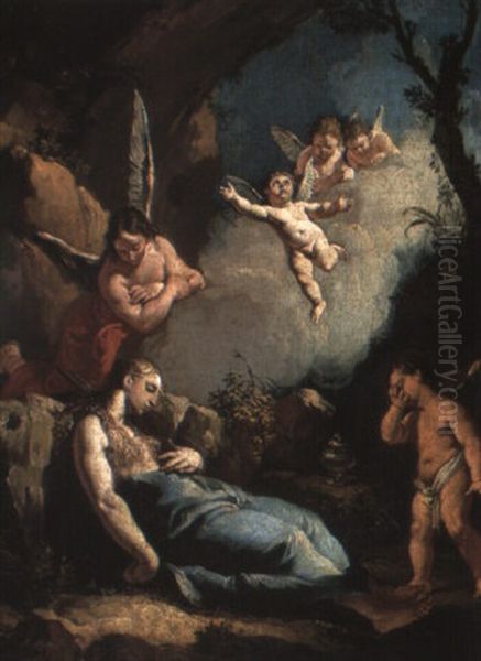 The Penitent Mary Magdalene In The Wilderness Oil Painting by Francesco Salvator Fontebasso