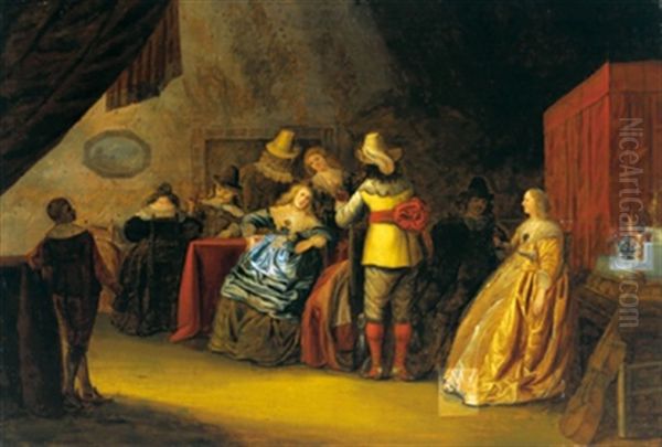 Elegante Gesellschaft In Einem Interieur Oil Painting by Adriaen Lucasz Fonteyn