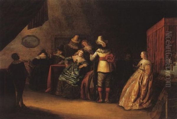 Elegante Gesellschaft In Interieur Oil Painting by Adriaen Lucasz Fonteyn