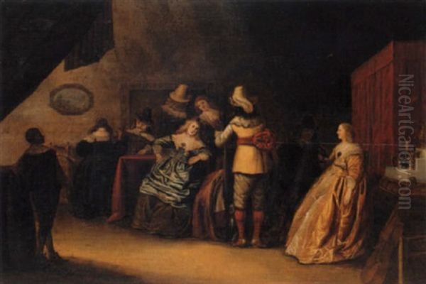 Festliche Gesellschaft Beim Weintrinken Oil Painting by Adriaen Lucasz Fonteyn