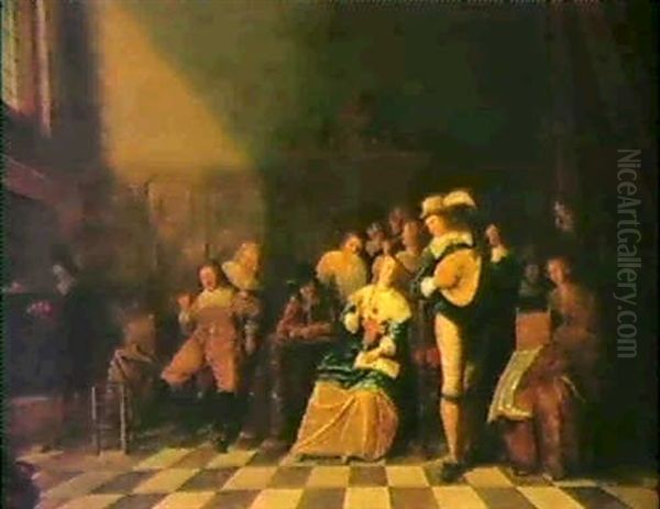 Musicerande Sallskap- Allegori Over De Fem Sinnena Oil Painting by Adriaen Lucasz Fonteyn