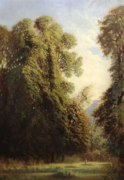 Waldlichtung Mit Wanderer Und Bergkulisse Im Hintergrund Oil Painting by Horace-Antoine Fonville