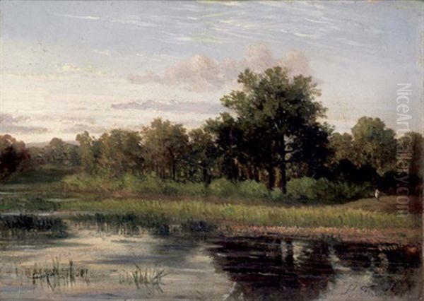 Personnage Au Bord D'un Etang Oil Painting by Horace-Antoine Fonville