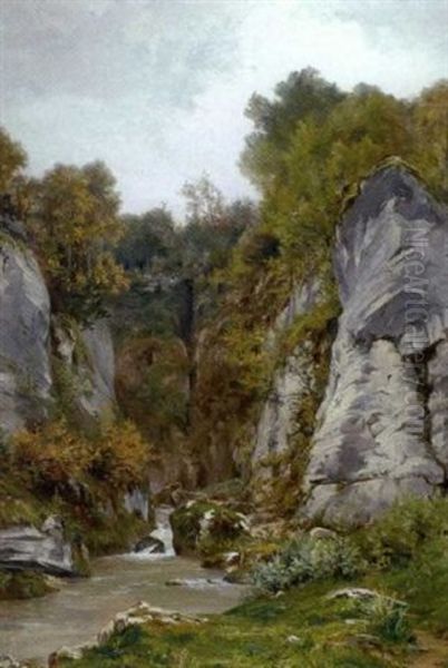 Torrent Oil Painting by Horace-Antoine Fonville