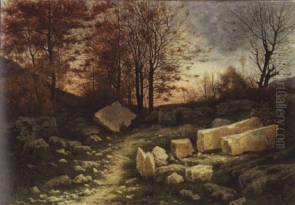 Rocheurs Dans La Foret Au Crepuscule Oil Painting by Horace-Antoine Fonville