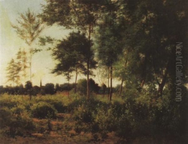 Lichte Waldlandschaft Mir Kirchlein Im Hintergrund Oil Painting by Horace-Antoine Fonville