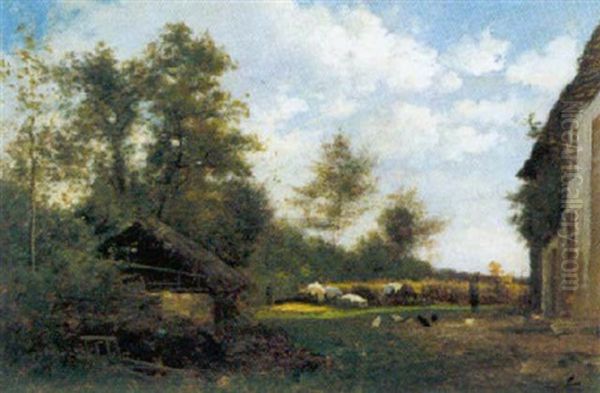 La Basse-cour De La Ferme Oil Painting by Horace-Antoine Fonville