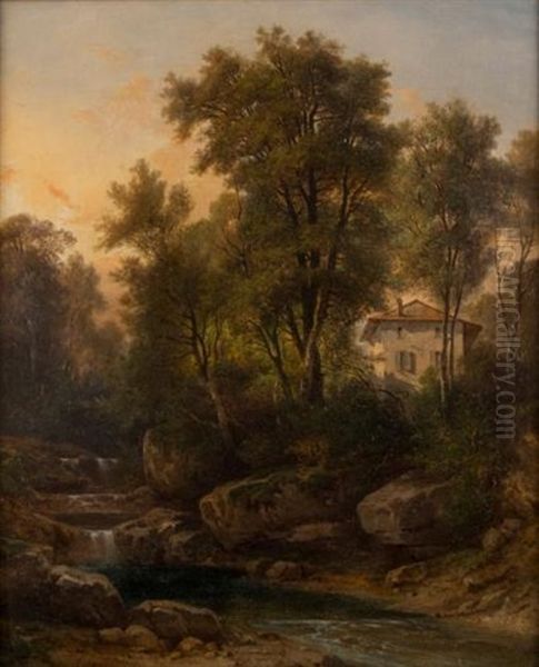 Maison Dans Les Sous Bois Oil Painting by Nicolas-Victor Fonville