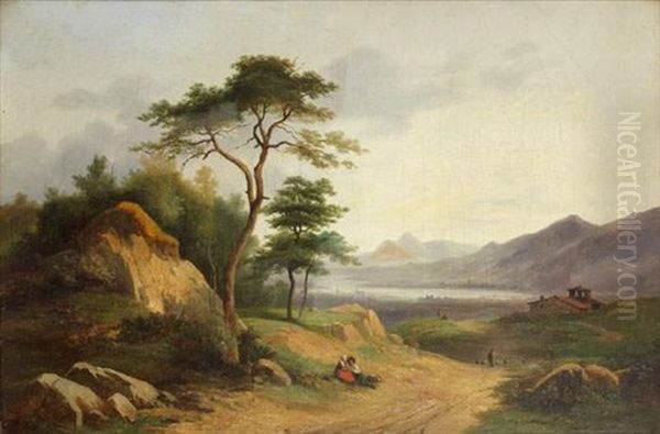 Paysans Dans Un Paysage Oil Painting by Nicolas-Victor Fonville