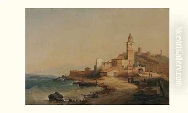 Vue D'un Petit Port Oil Painting by Nicolas-Victor Fonville