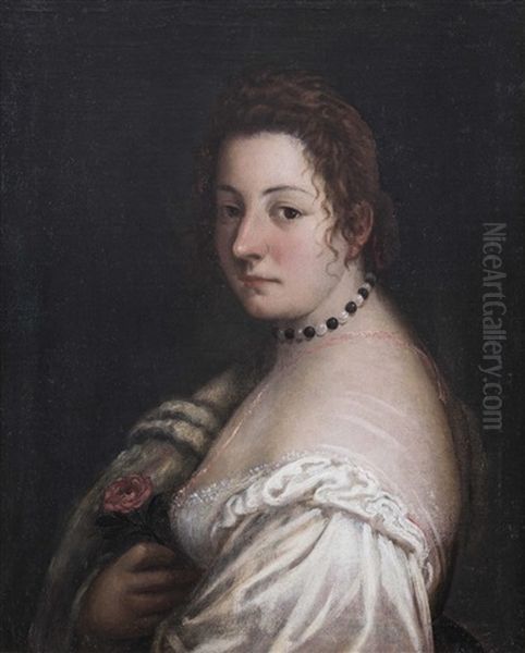 Portrat Einer Dame Mit Rose Oil Painting by Girolamo Forabosco