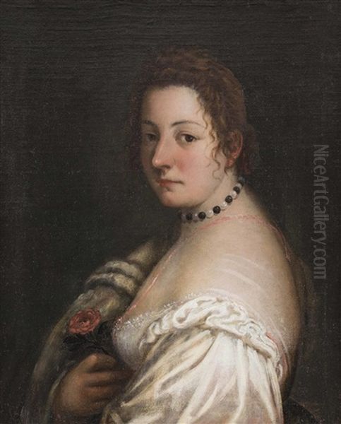 Portrat Einer Dame Mit Rose Oil Painting by Girolamo Forabosco