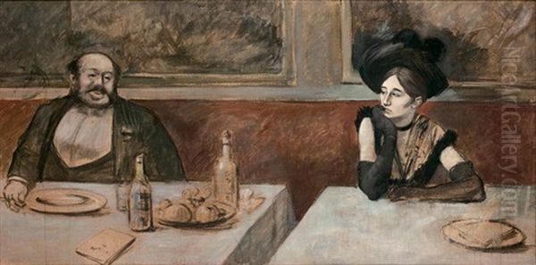 Au Cafe Riche Oil Painting by Jean-Louis Forain