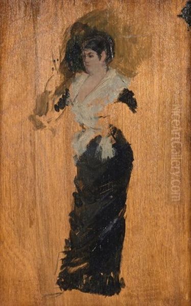 Femme A La Robe Noire Oil Painting by Jean-Louis Forain