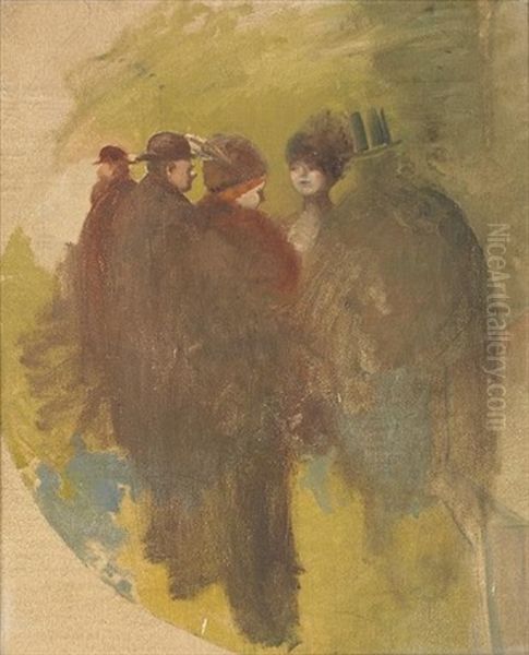 Fashionable Ladies And Gentlemen On A Promenade Talking Oil Painting by Jean-Louis Forain