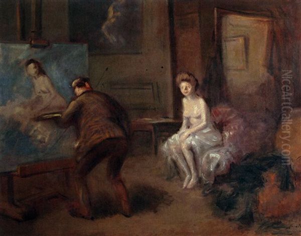 Dans L'atelier, L'artiste Et Son Modele by Jean-Louis Forain