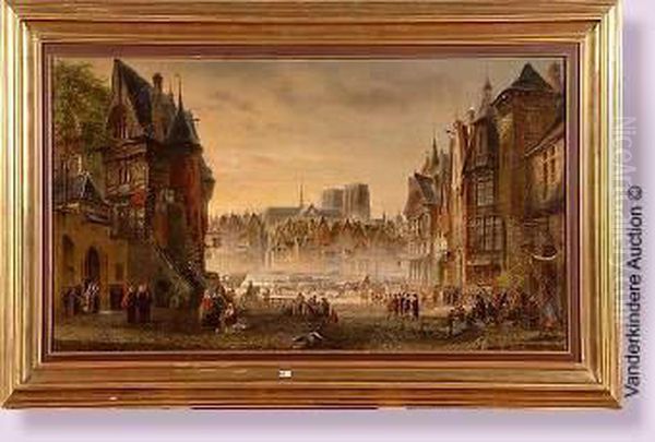 Vue De Paris Anime Oil Painting by J.A.F. Aubry