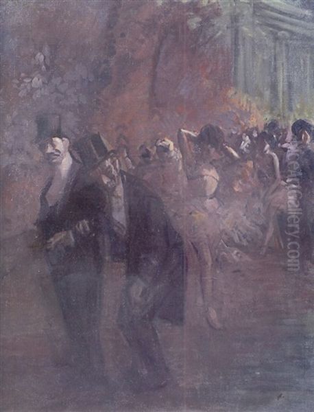 Personnages Et Danseuses Dans Les Coulisses Oil Painting by Jean-Louis Forain