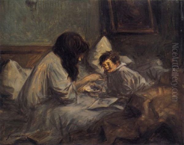 Le Lever, Madame Forain Et Son Fils Jean-loup Oil Painting by Jean-Louis Forain