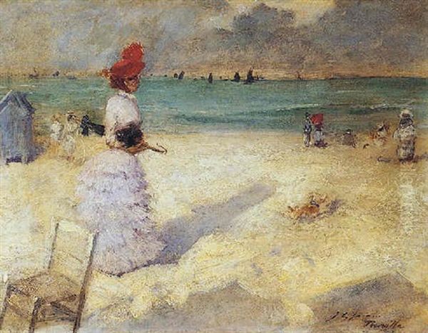 Sur La Plage De Trouville Oil Painting by Jean-Louis Forain