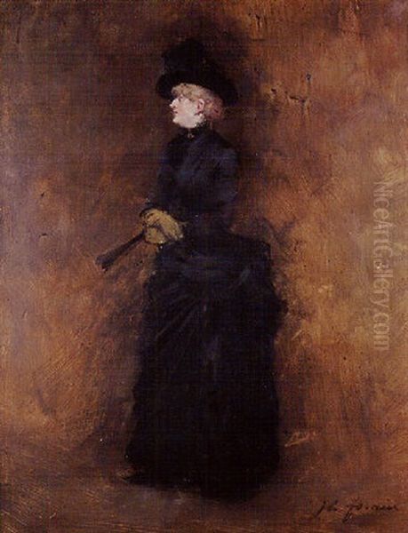 Dame En Noir A L'eventail Oil Painting by Jean-Louis Forain