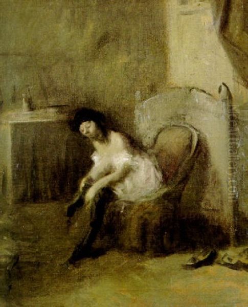 Jeune Femme Mettant Son Bas Oil Painting by Jean-Louis Forain