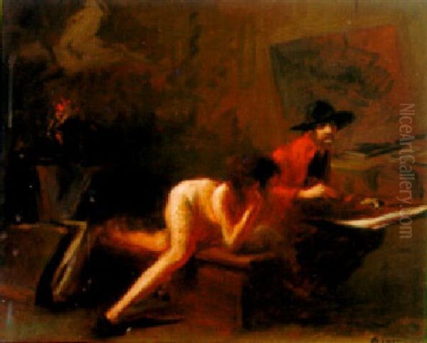 The Artist And His Model Oil Painting by Jean-Louis Forain