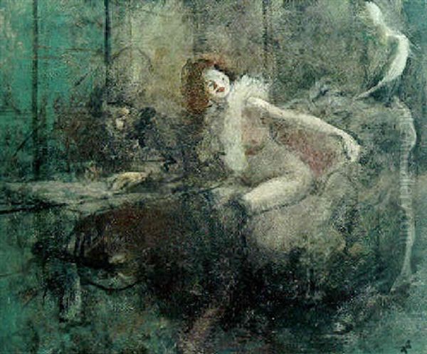 Femme Au Boa Oil Painting by Jean-Louis Forain