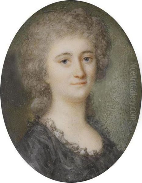 Oval Half-length Portrait Of A Young Lady. Oil Painting by Louis Francois Aubry