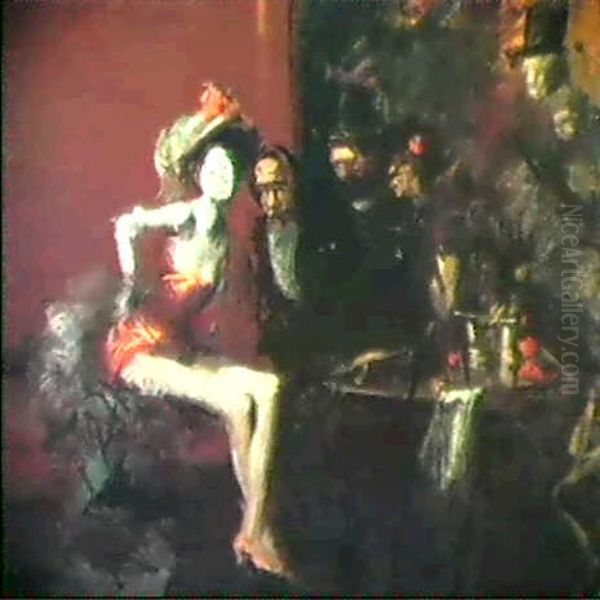 Cabaret Girl And Entourage Oil Painting by Jean-Louis Forain